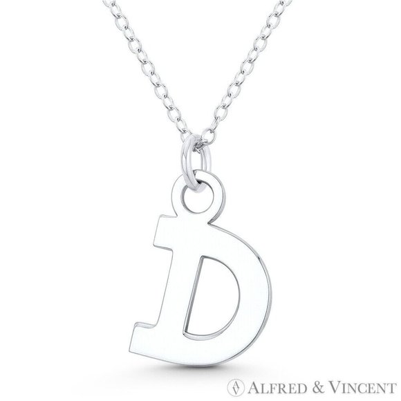 Initial Letter "D" 22x12mm (0.9in x 0.5in) Charm Pendant in .925 Sterling Silver - Picture 1 of 1